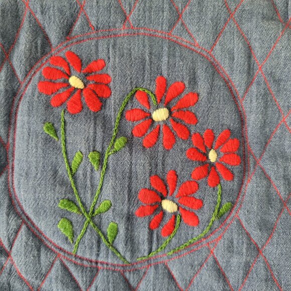 Vintage 1970’s Handmade Reversible Denim Handbag Purse. Embroidered, Quilted Bag - Picture 2 of 11